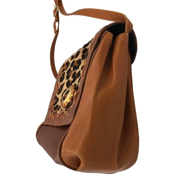 New York & Company Joseph B. Exclusive Leopard Brown Leather Shoulder Bag Purse - Picture 4 of 9